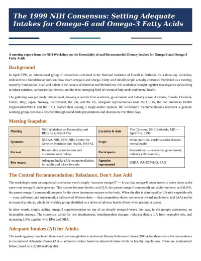 The 1999 NIH Consensus: Setting Adequate Intakes for Omega-6 and Omega-3 Fatty Acids